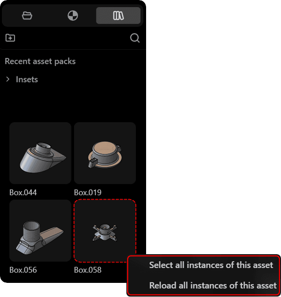 Asset Tab - Individual Asset Options